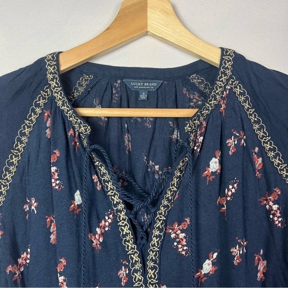 Lucky Brand Ditsy Peasant Navy Blue Floral Long Sleeve S - Picture 4 of 5